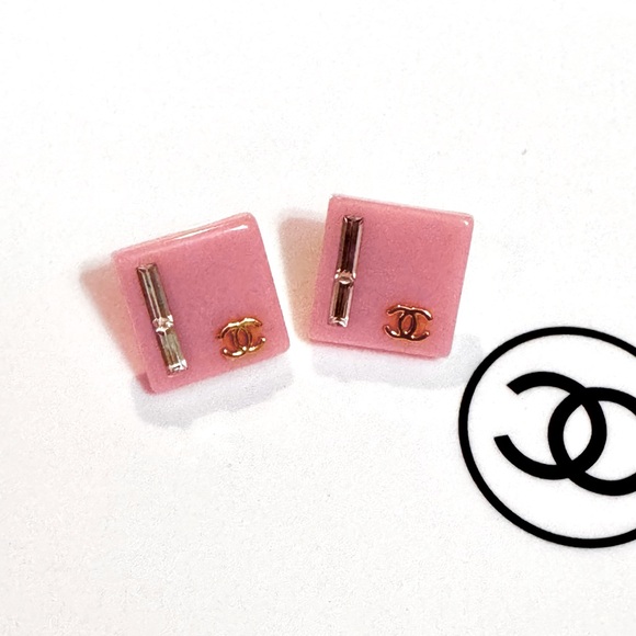 Pink Chanel Square Earrings - Picture 1 of 5
